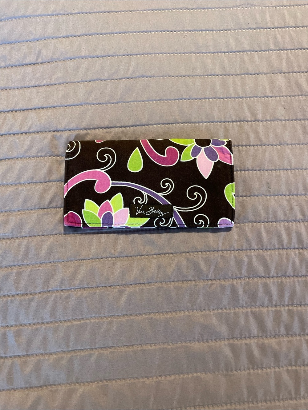 Vera Bradley Quilted Floral Wallet in Brown, Purple, Pink & Lime- Purple Punch